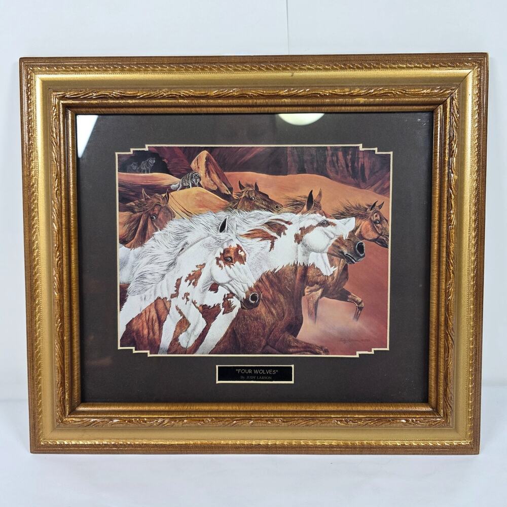 Judy Larson Four Wolves Framed Horse Print Western Art Rustic Wall Decor